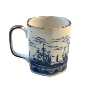 Vintage Clipper Ship Nautical Mug Andrea by Sadek Style Blue Octagonal Cup